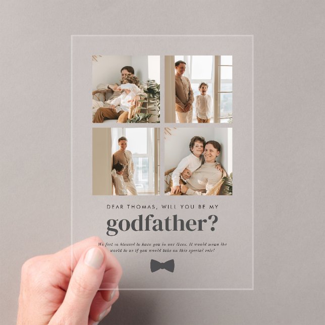 Invitations En Acrylique Will You Be My Godfather 4 Photo Proposal Card (In situ (ordinateur de poche))