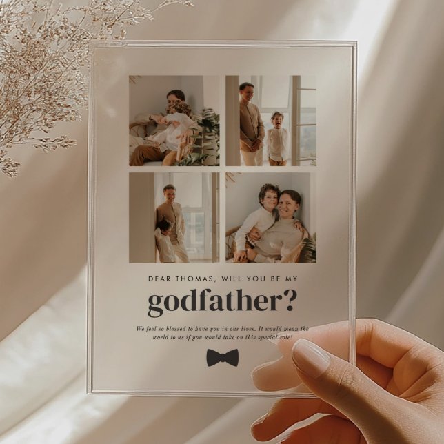 Invitations En Acrylique Will You Be My Godfather 4 Photo Proposal Card (Zazzle Will You Be My Godfather 4 Photo Proposal Card Acrylic Invitations)