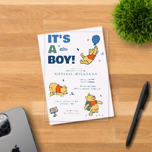Invitations En Acrylique Winnie l'Ooh   C'est un Baby shower de garçon