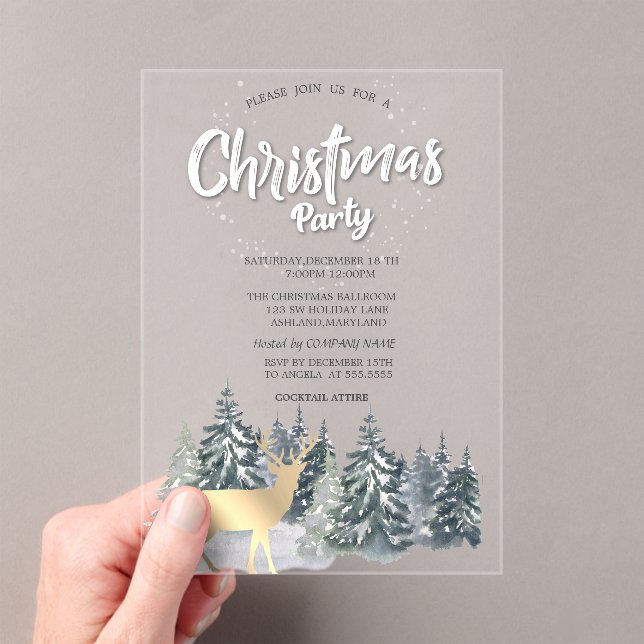 Invitations En Acrylique  Winter Landscape Trees Deer Christmas Company (In situ (ordinateur de poche))