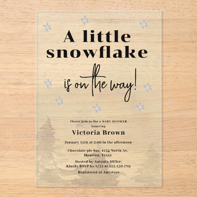 Invitations En Acrylique Winter Little Snowflake Baby Shower  (Recto)