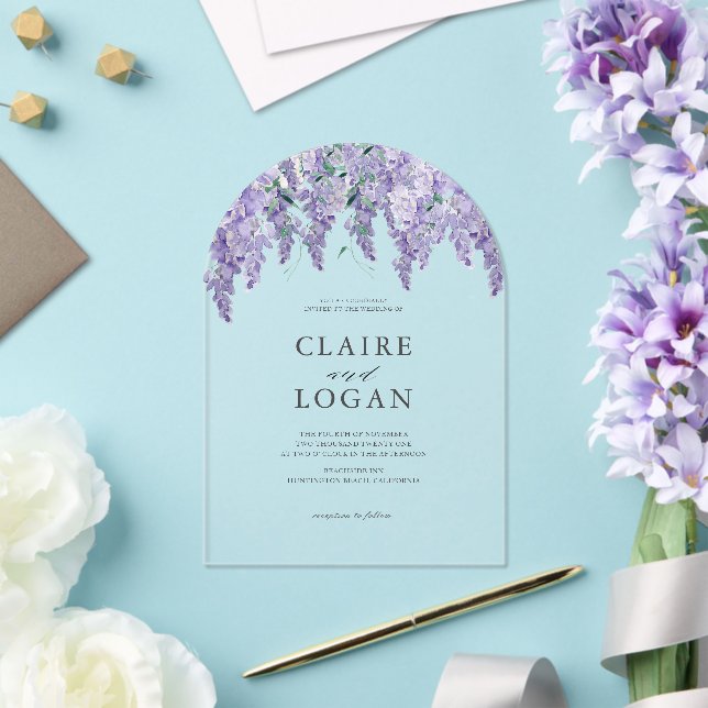Invitations En Acrylique Wisteria Dusty Purple Mariage d'aquarelle (Insitu (Mariage))