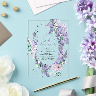 Invitations En Acrylique Wisteria Wreath Purple Aquarelle Fête des mariées