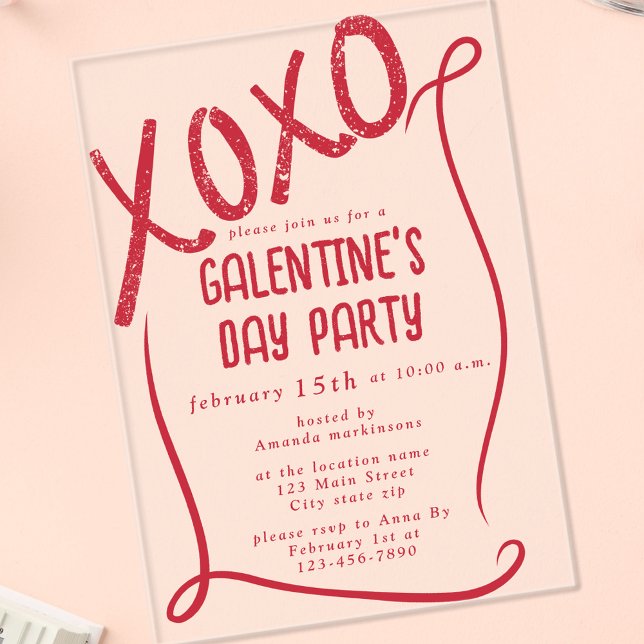 Invitations En Acrylique XOXO Hand Drawn Galentine’s Day Party (Créateur téléchargé)