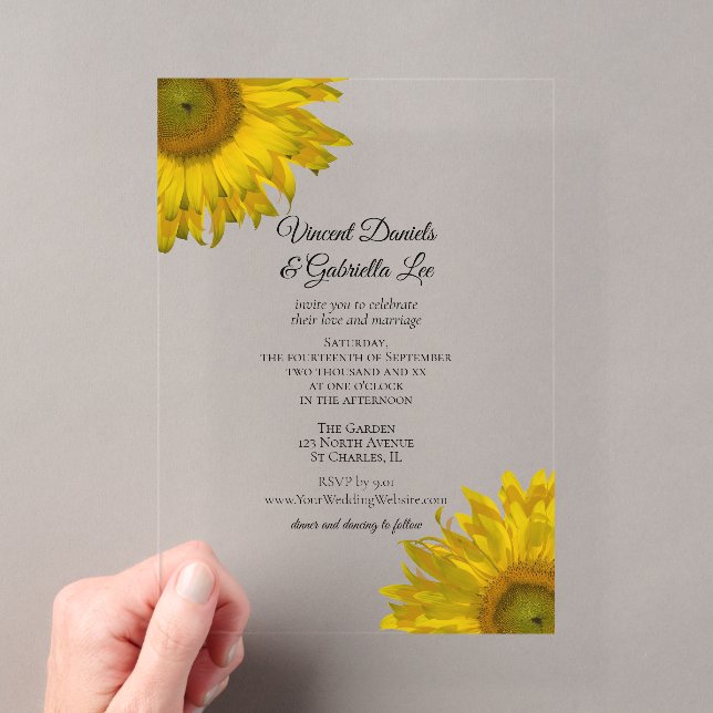 Invitations En Acrylique Yellow Sunflowers Wedding  (In situ (ordinateur de poche))