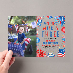 Invitations En Acrylique Young Wild et Three 4 Juillet 3 Anniversaire