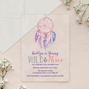 Invitations En Acrylique Young, Wild & Three Boho 3e anniversaire