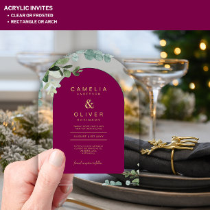 Invitations En Acrylique Zazzle Acrylique Mariage Magenta Feuilles Gold Tex