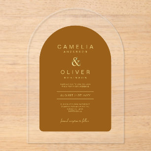 Invitations En Acrylique Zazzle Acrylique Mariage Terracotta Gold Text Arch