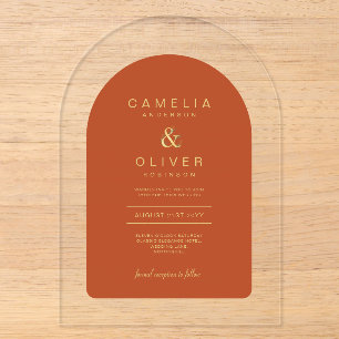 Invitations En Acrylique Zazzle Acrylique Mariage Terracotta Gold Texte Arc