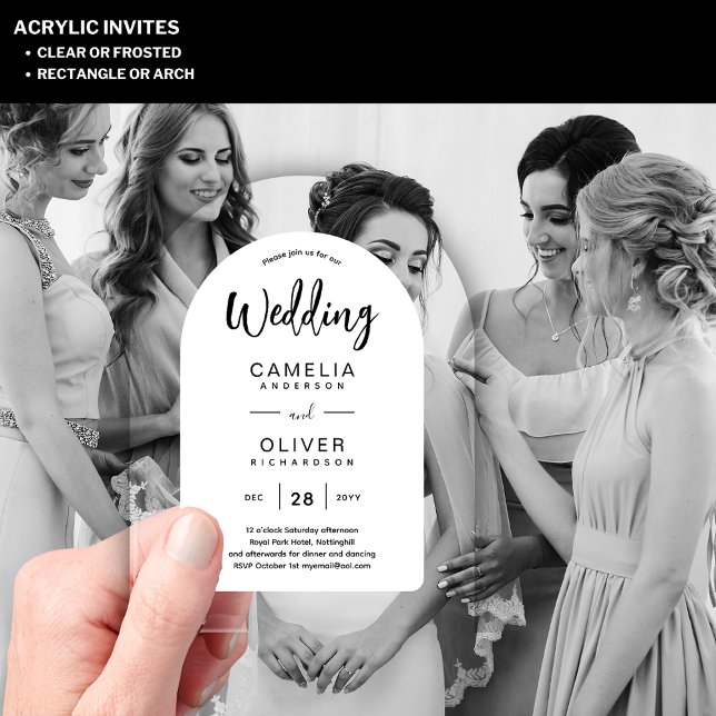 Invitations En Acrylique Zazzle mariage acrylique invite noir blanc gras (Créateur téléchargé)