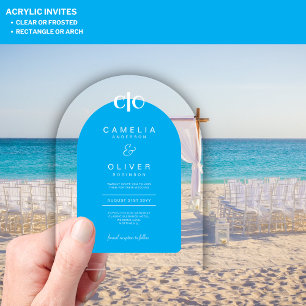Invitations En Acrylique Zazzle Mariage acrylique Sky Blue White Text Arche