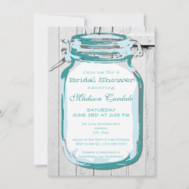 Invitations en bois de Fête de la mariée de maçon (Devant)