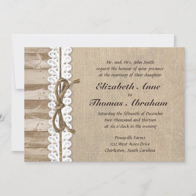 Invitations en bois de mariage de ficelle de (Devant)