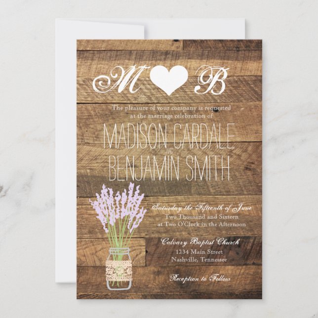 Invitations en bois de mariage de grange de (Devant)