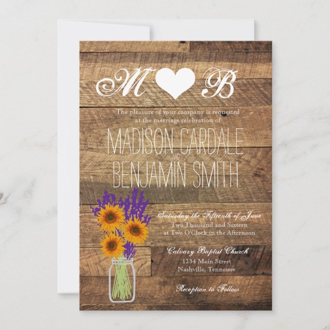 Invitations en bois de mariage de grange de (Devant)