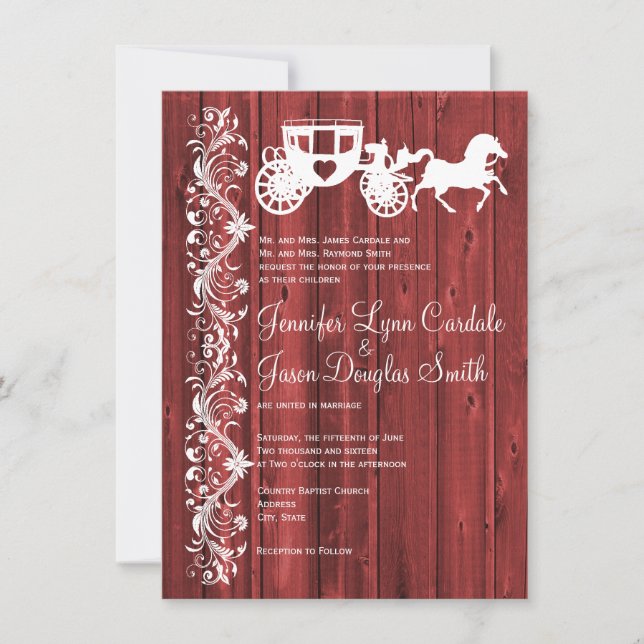 Invitations en bois de mariage de grange de cheval (Devant)