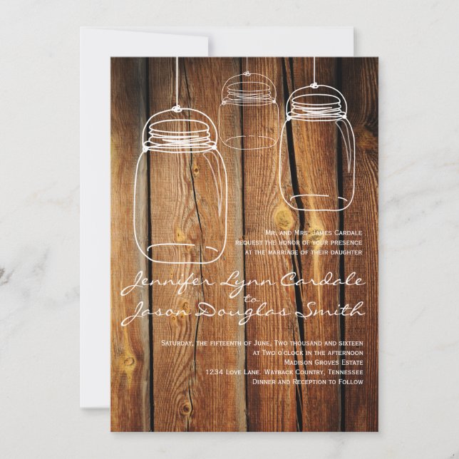 Invitations en bois de mariage de grange de pays (Devant)