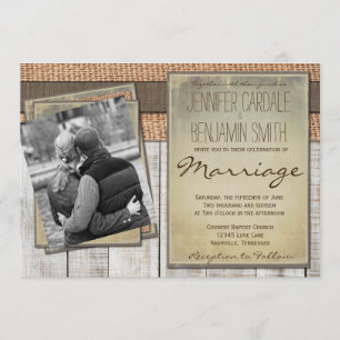 Invitations en bois de mariage de photo de grange