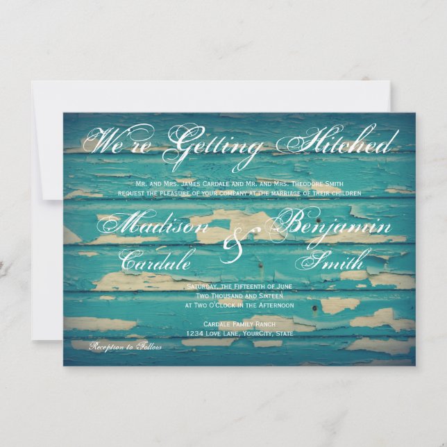 Invitations en bois de mariage de turquoise (Devant)