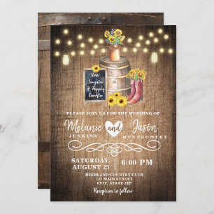 Invitations en bois rustiques de mariage de baril