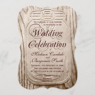 Invitations en bois rustiques de mariage de pot de
