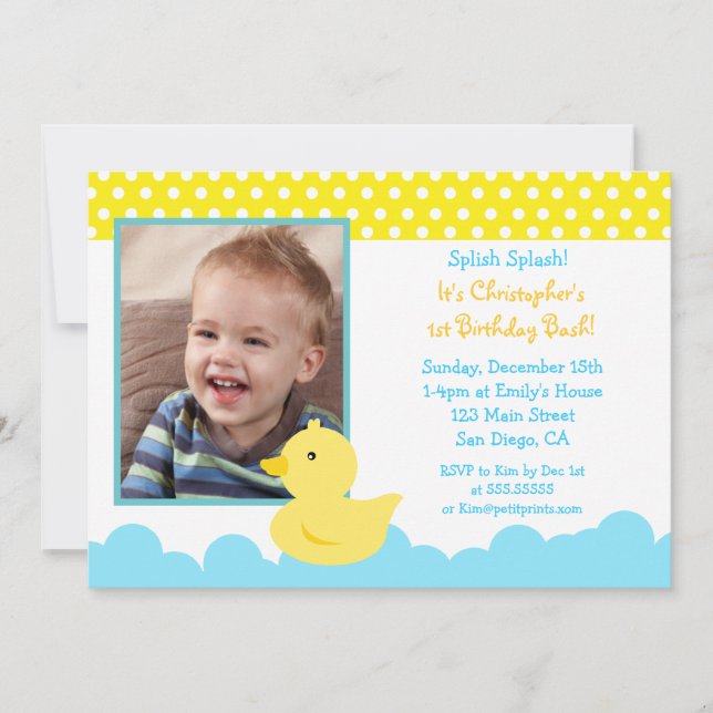Invitations en caoutchouc d'anniversaire de canard (Devant)