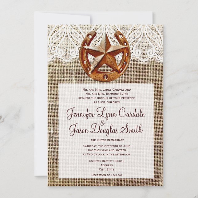 Invitations en fer à cheval rustiques de mariage (Devant)