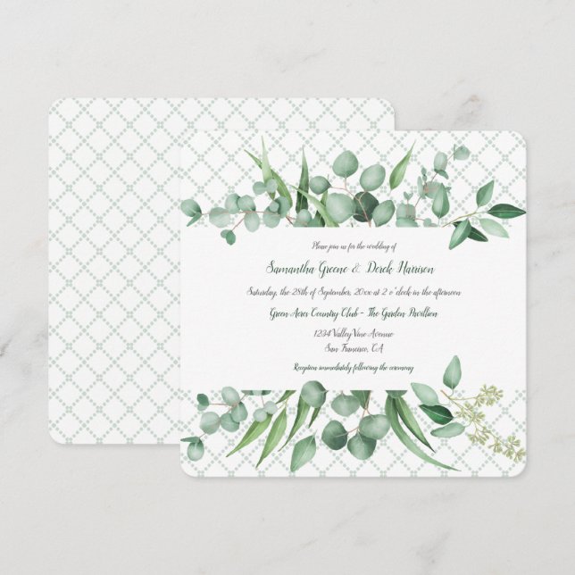Invitations en treillis de l'Eucalyptus Envy Botan (Devant / Derrière)