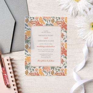 Invitations En Vélin Abstrait Floral & Oiseaux Mi-siècle Mariage modern