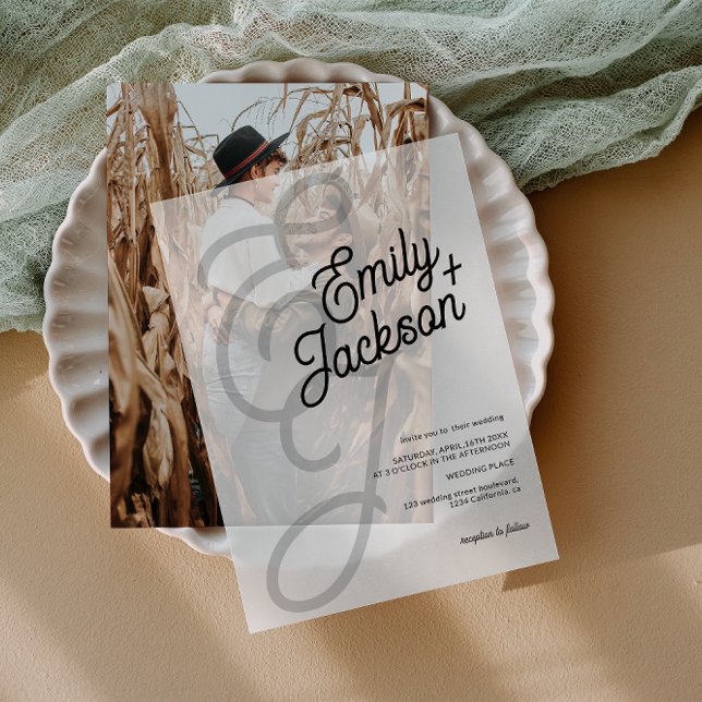 Invitations En Vélin Ampersand élégant et Initiales modernes Mariage (Elegant Ampersand Modern Initials Wedding Vellum Invitations)