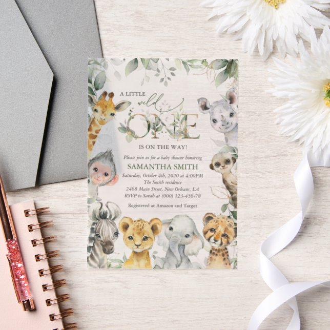 Invitations En Vélin Animaux de la jungle, Safari, Un sauvage, Baby sho (Mariage)