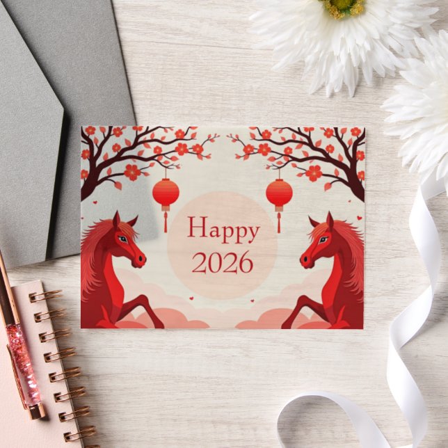 Invitations En Vélin Année du cheval 2026 (Mariage)