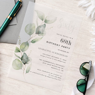 Invitations En Vélin Aquarelle 60e anniversaire fête Eucalyptus