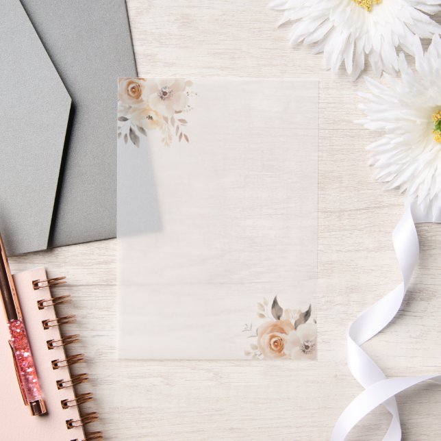 Invitations En Vélin Aquarelle beige Fleurs Mariage (Mariage)