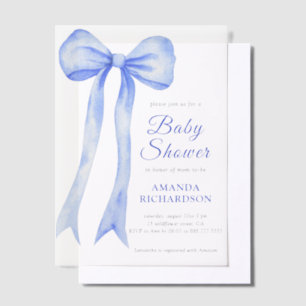 Invitations En Vélin Aquarelle bleue a Bow Bow Baby shower