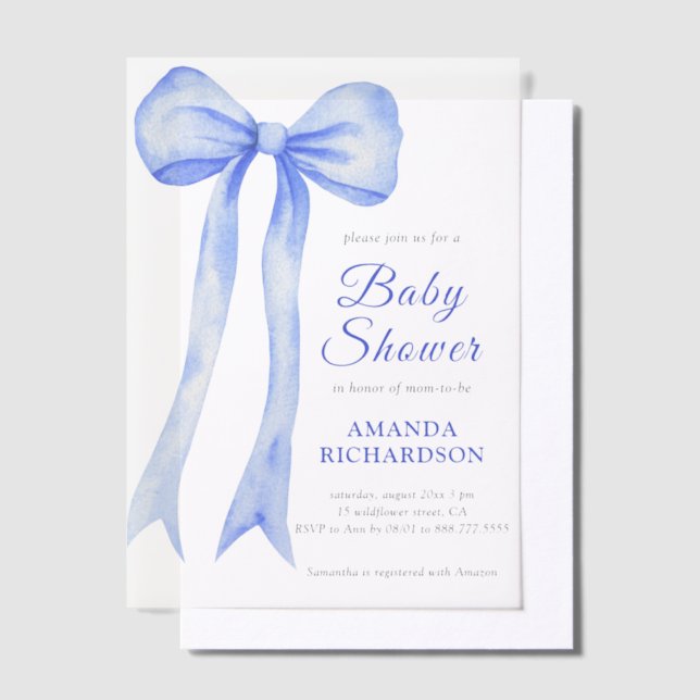 Invitations En Vélin Aquarelle bleue a Bow Bow Baby shower (Compenser)