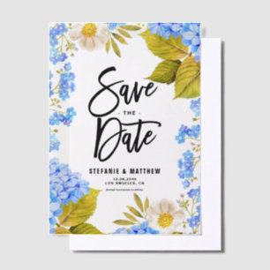Invitations En Vélin Aquarelle Blue Hydrangea Floral Enregistrer La Dat