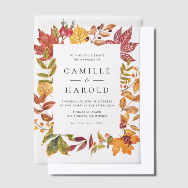 Invitations En Vélin Aquarelle Feuilles d'automne Mariage de automne de (Compenser)