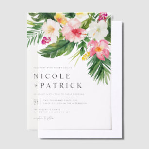 Invitations En Vélin Aquarelle Fleurs tropicales et Mariage de verdure
