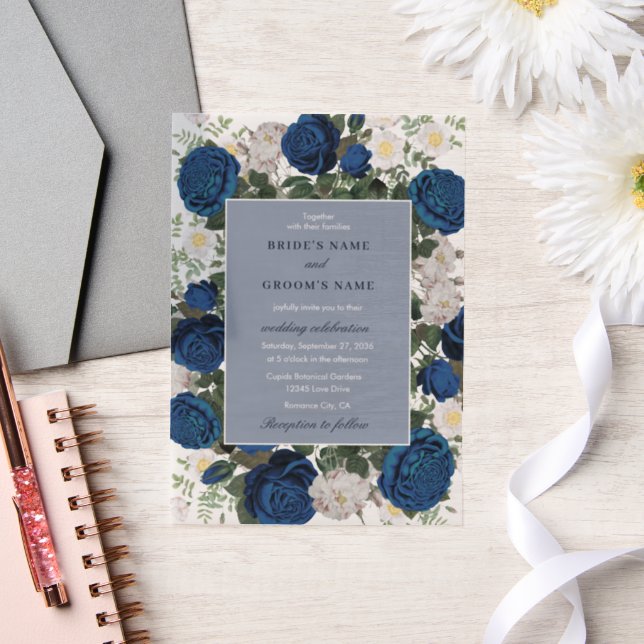 Invitations En Vélin Aquarelle Florale Bleue Moderne Mariage élégant (Mariage)