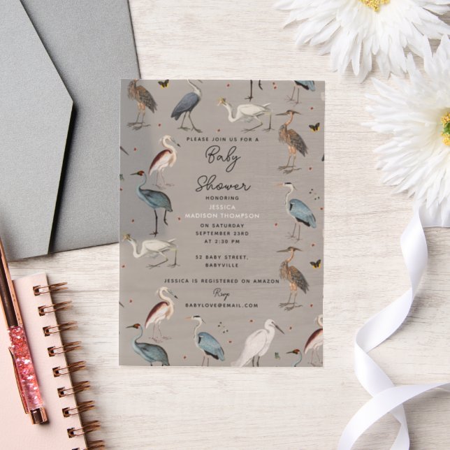 Invitations En Vélin Aquarelle Heron Bird Egret Nature Baby shower (Mariage)