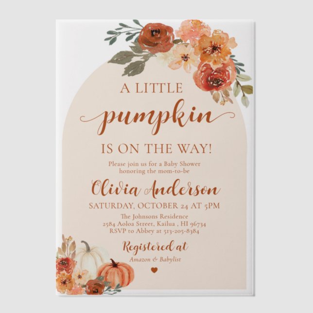 Invitations En Vélin Aquarelle mignonne automne un peu Baby shower Citr (Recto)