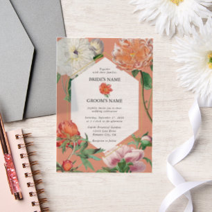 Invitations En Vélin Aquarelle Peach Pink Peonies Mariage