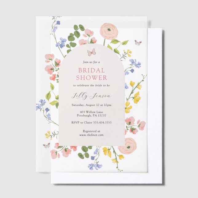 Invitations En Vélin Aquarelle romantique Fête des mariées florale (Compenser)