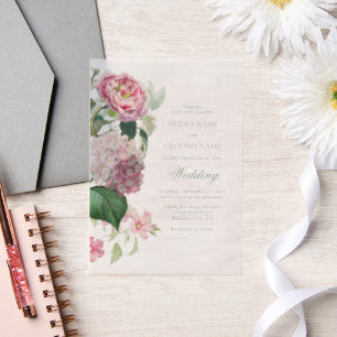 Invitations En Vélin Aquarelle romantique Fleurs roses Mariage de jardi