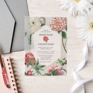 Invitations En Vélin Aquarelle rose blanc pivoines Mariage