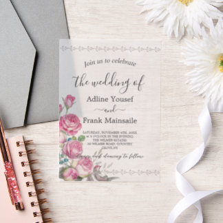 Invitations En Vélin Aquarelle Rose Vellum Overlay