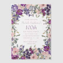 Aquarelle rose violet. Anniversaire 100 ans Floral