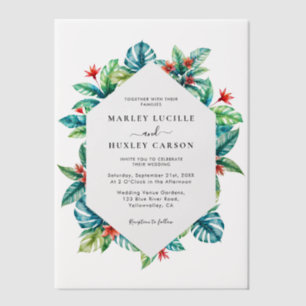 Invitations En Vélin Aquarelle tropicale Cadre de feuillage Mariage mod